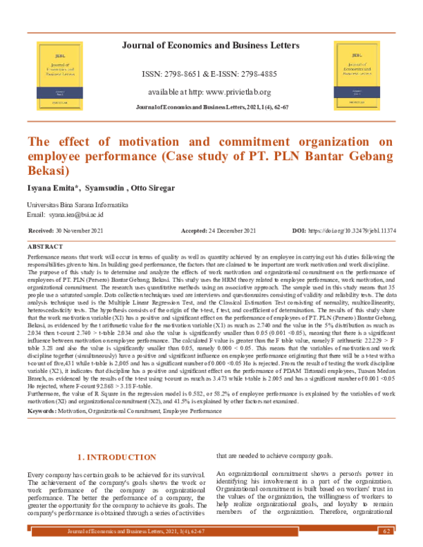 (PDF) The effect of motivation and commitment organization on employee ...