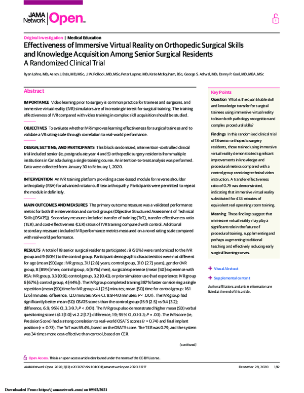 (PDF) Effectiveness of Immersive Virtual Reality on Orthopedic Surgical ...