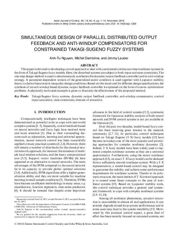 (PDF) Simultaneous Design of Parallel Distributed Output Feedback and ...