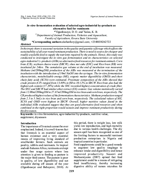(PDF) In vitro fermentation evaluation of selected agro-industrial by ...