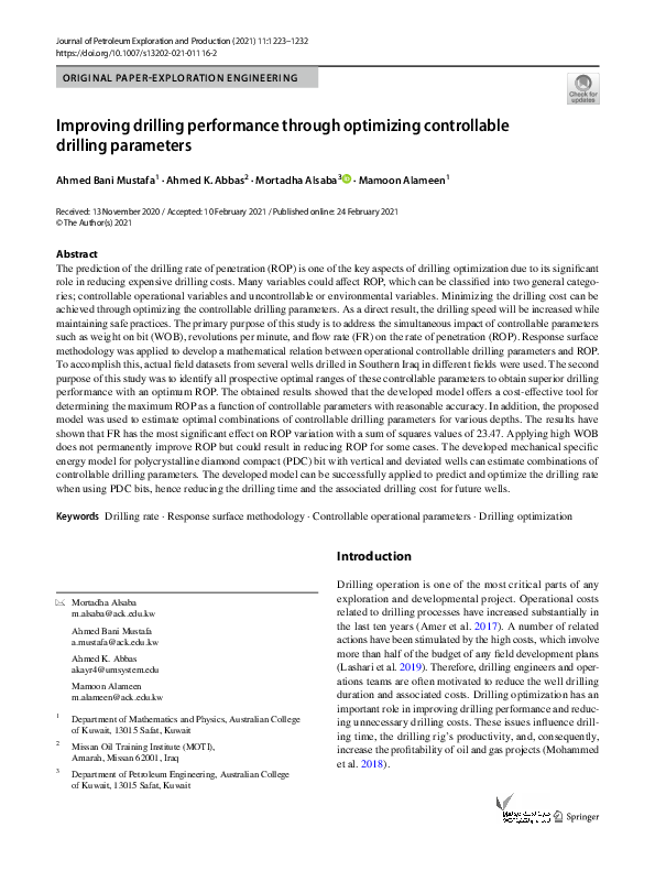 (PDF) Improving drilling performance through optimizing controllable ...