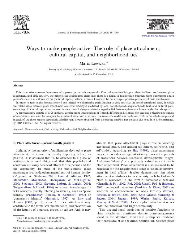 (PDF) Ways to make people active: The role of place attachment ...