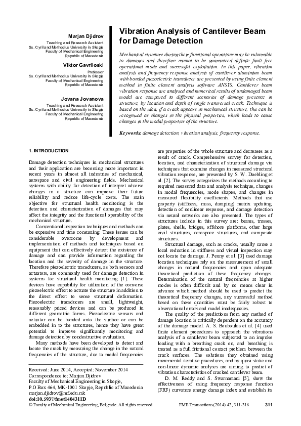 (PDF) Vibration analysis of cantilever beam for damage detection