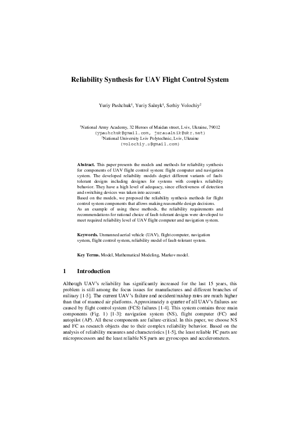 (PDF) Reliability Synthesis for UAV Flight Control System