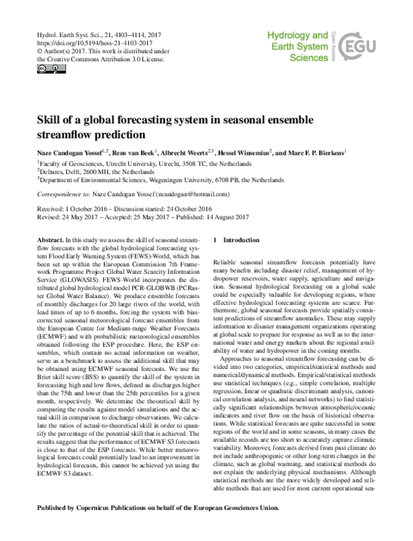 (PDF) Skill of a global forecasting system in seasonal ensemble ...