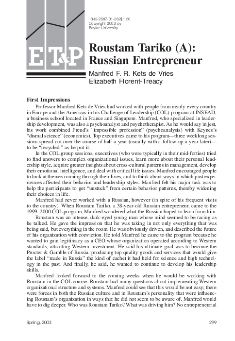 (PDF) Roustam Tariko (A): Russian Entrepreneur