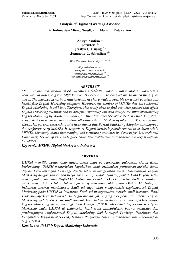 (PDF) Analysis of Digital Marketing Adoption in Indonesian Micro, Small ...