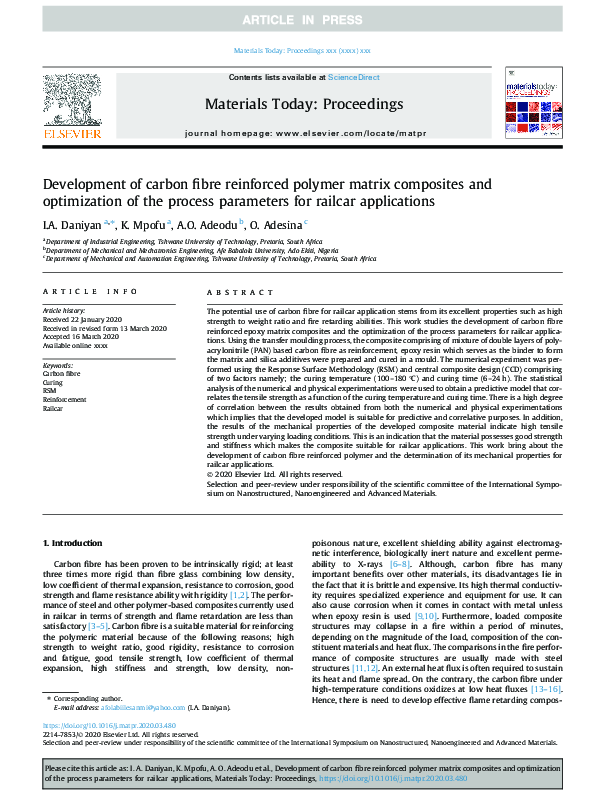 (PDF) Development of carbon fibre reinforced polymer matrix composites ...