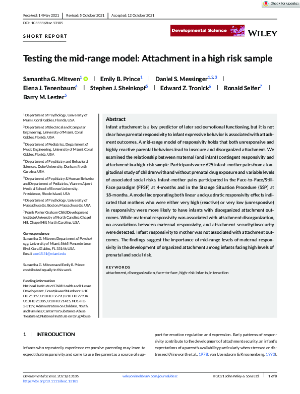(PDF) Testing the mid‐range model: Attachment in a high risk sample