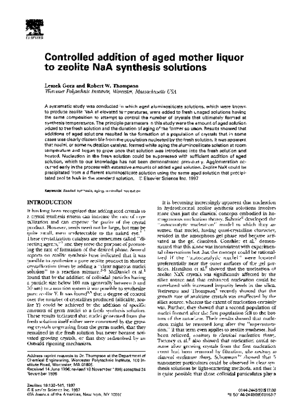 (PDF) Controlled addition of aged mother liquor to zeolite NaA ...