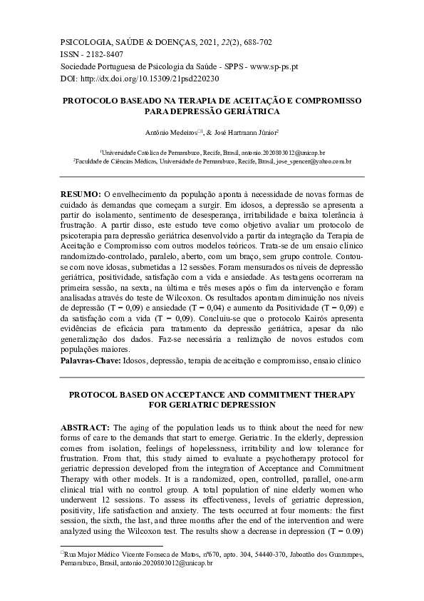 (PDF) Protocol Based on Acceptance and Commitment Therapy for Geriatric ...