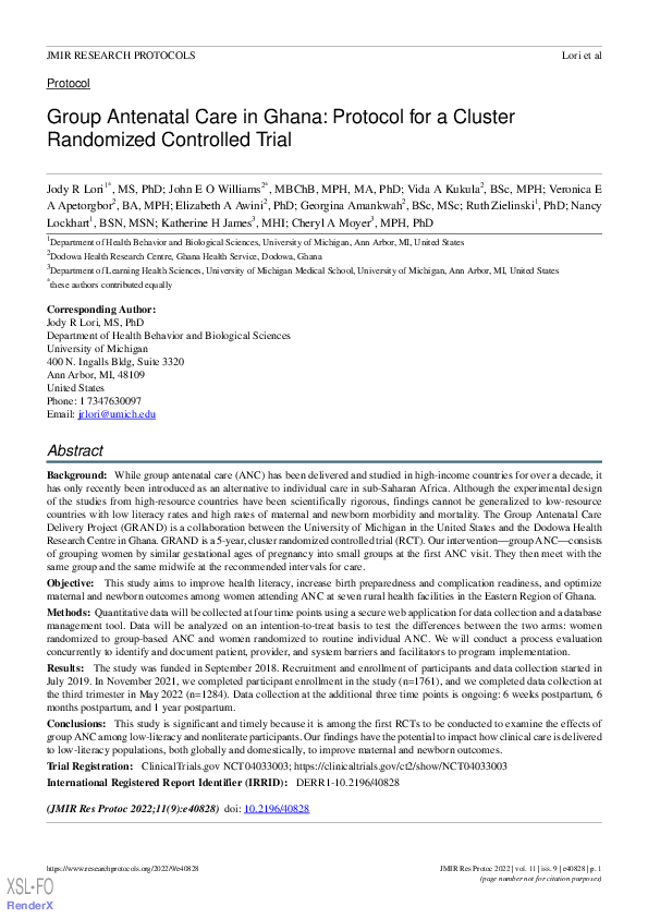 (PDF) Group Antenatal Care in Ghana: Protocol for a Cluster Randomized ...