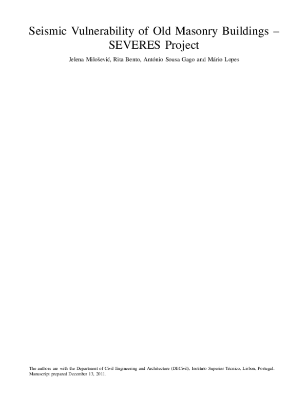 (PDF) Seismic Vulnerability of Old Masonry Buildings–SEVERES Project