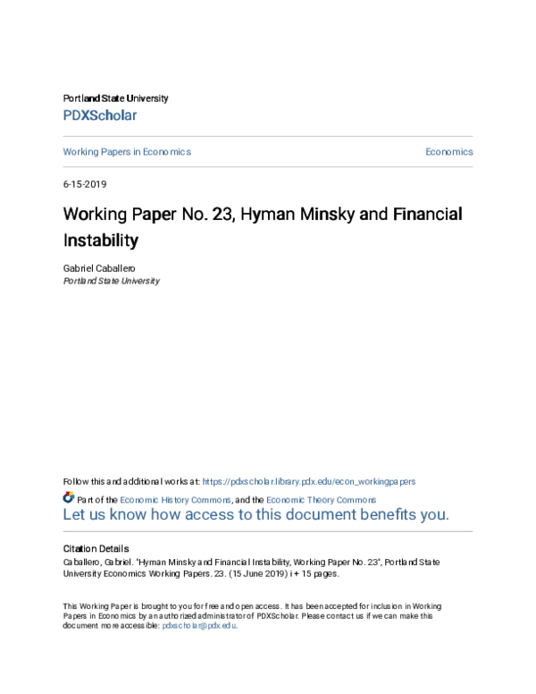 (PDF) Working Paper No. 23, Hyman Minsky and Financial Instability