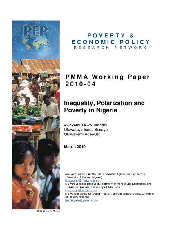(PDF) 2 0 1 0-0 4 Inequality , Polarization and Poverty in Nigeria