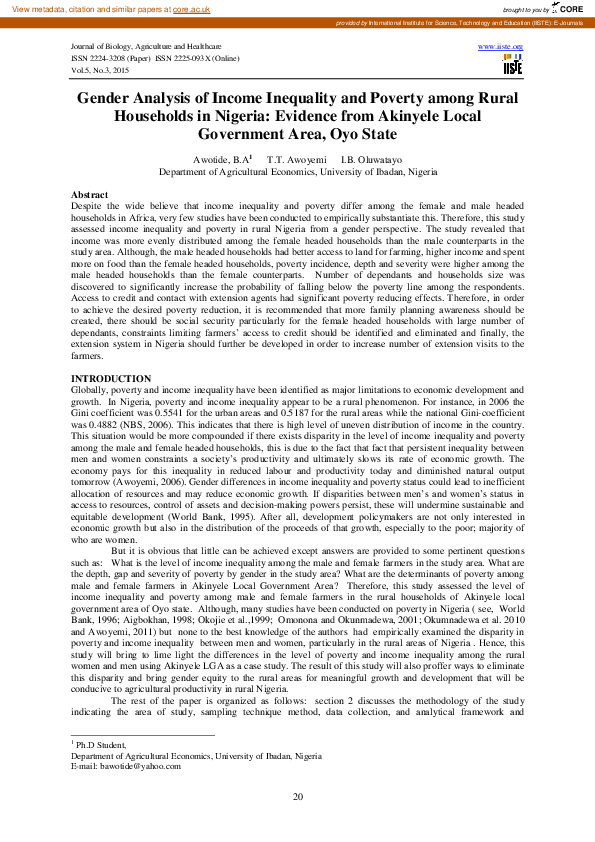 (PDF) Gender Analysis of Income Inequality and poverty among Rural ...