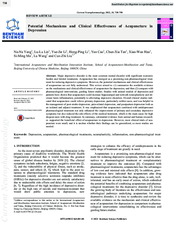(PDF) Potential Mechanisms and Clinical Effectiveness of Acupuncture in ...