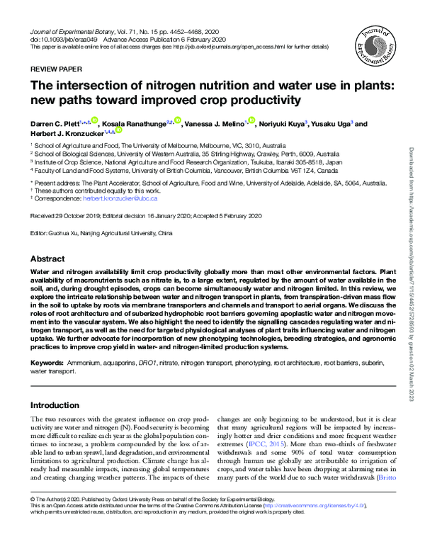 (PDF) The intersection of nitrogen nutrition and water use in plants ...