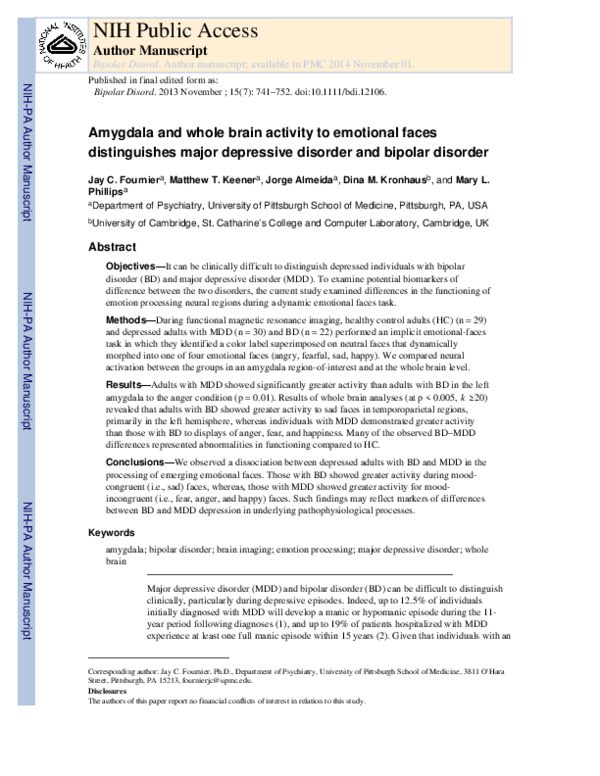 (PDF) Amygdala and whole-brain activity to emotional faces ...