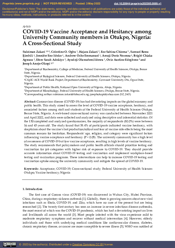 (PDF) COVID-19 Vaccine Acceptance and Hesitancy among University ...