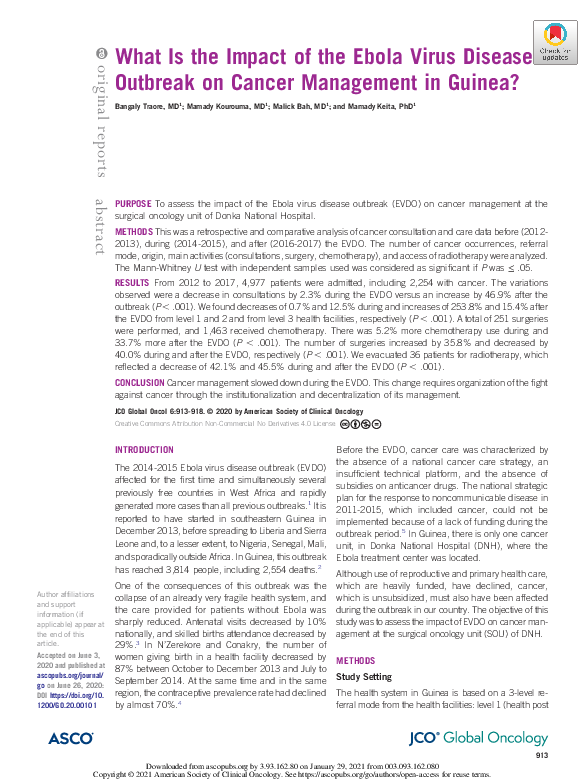 (PDF) What Is the Impact of the Ebola Virus Disease Outbreak on Cancer ...