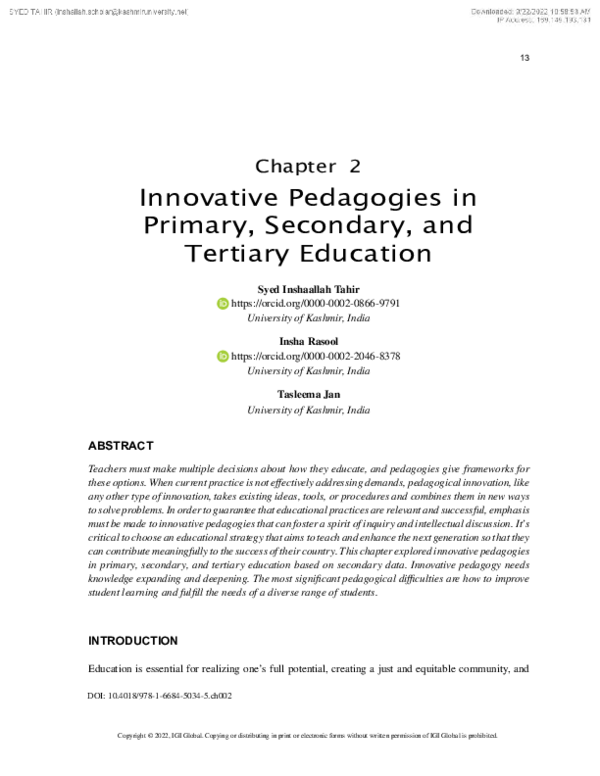 (PDF) Innovative Pedagogies in Primary Secondary and Tertiary Education