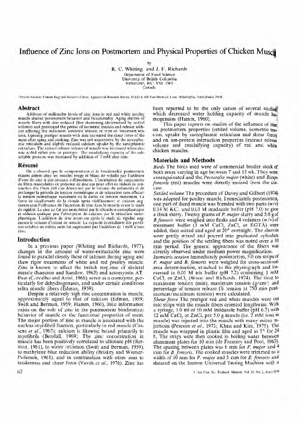 (PDF) Influence of Zinc Ions on Postmortem and Physical Properties of
