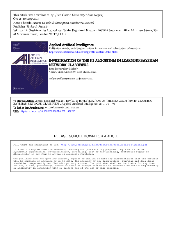 (PDF) Investigation of the K2 Algorithm in Learning Bayesian Network ...