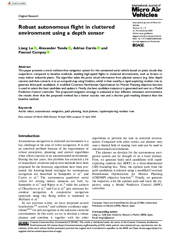 (PDF) Robust autonomous flight in cluttered environment using a depth ...