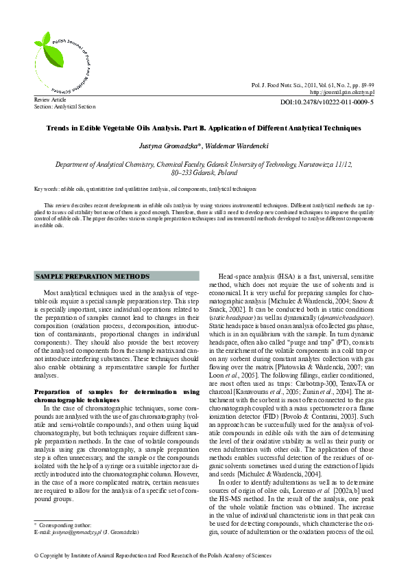 (PDF) Trends in Edible Vegetable Oils Analysis. Part B. Application of