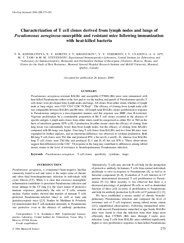 (PDF) Characterization of T cell clones derived from lymph nodes and