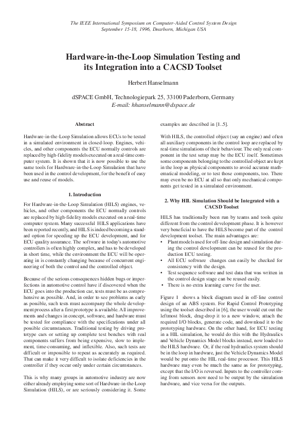(PDF) Hardwareintheloop simulation testing and its integration into
