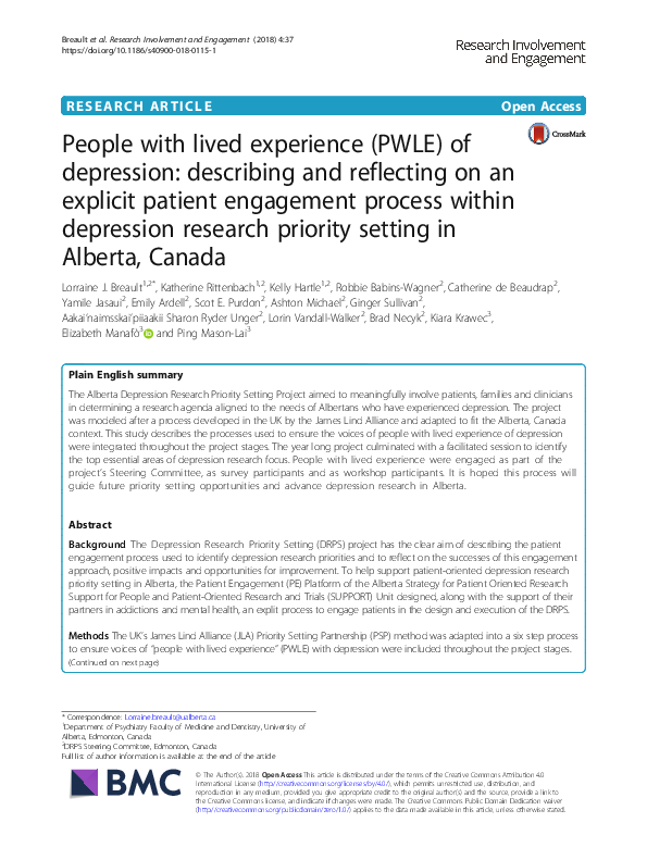 (PDF) People with lived experience (PWLE) of depression describing and