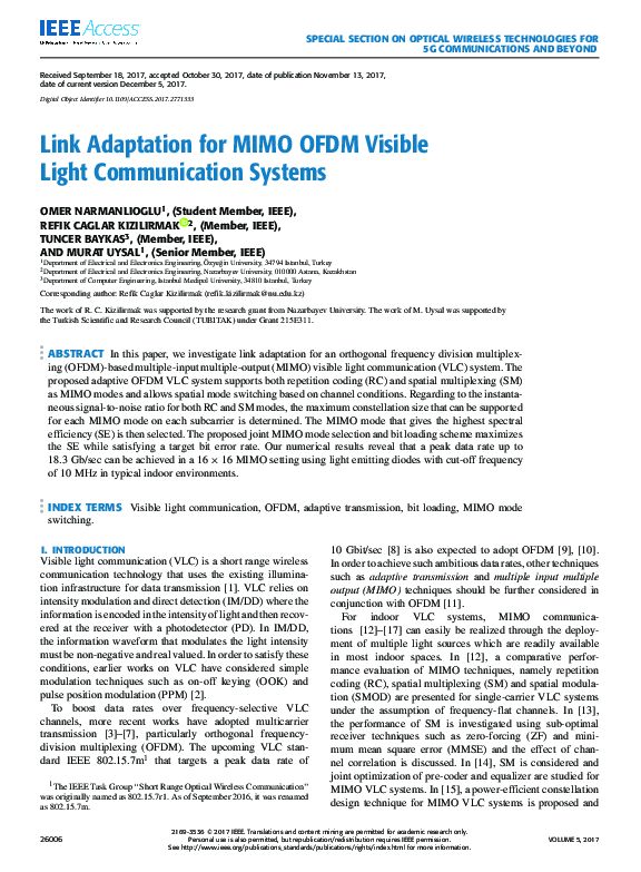 (PDF) Link Adaptation for MIMO OFDM Visible Light Communication Systems
