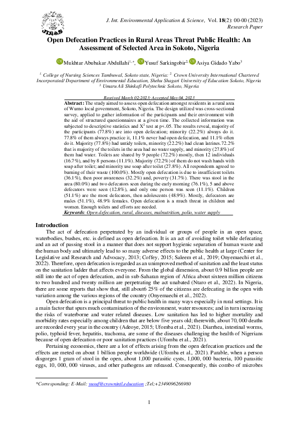 (PDF) Open Defecation Practices in Rural Areas Threat Public Health: An ...