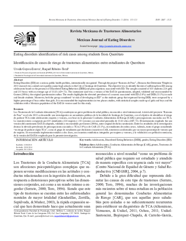 (PDF) Eating disorders identification of risk cases among students from ...