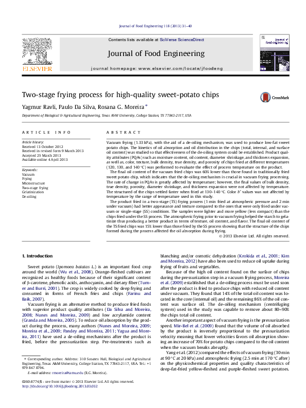 (PDF) Two-stage frying process for high-quality sweet-potato chips