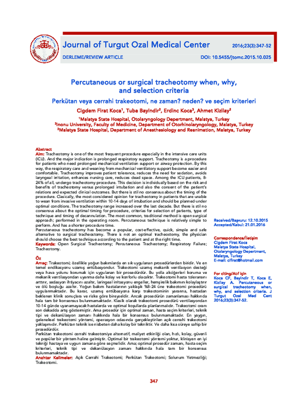 (PDF) Percutaneous Or Surgical Tracheotomy When, Why, and Selection ...