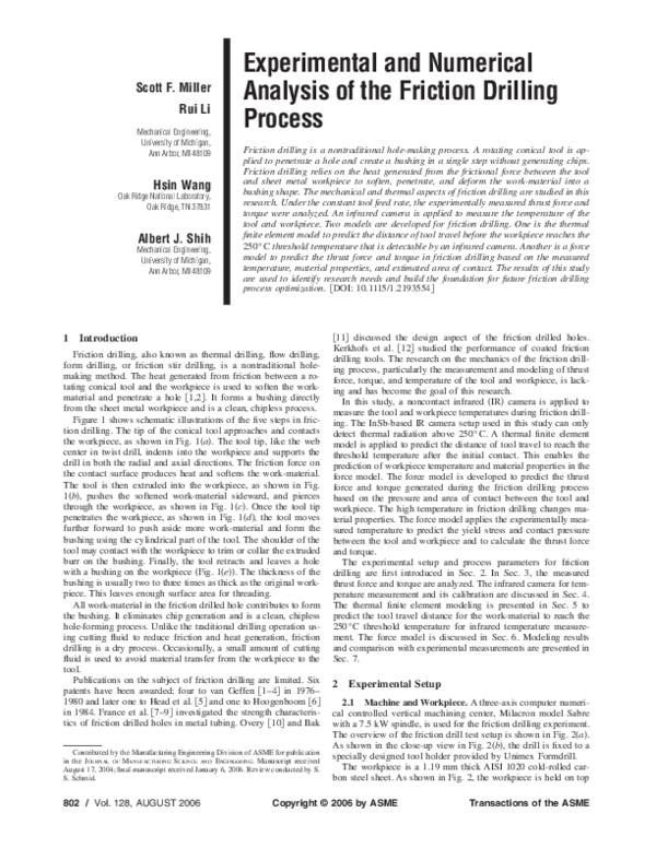 (PDF) Experimental and Numerical Analysis of the Friction Drilling Process