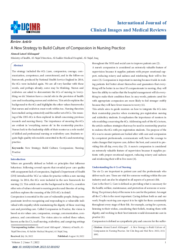 (PDF) A New Strategy to Build Culture of Compassion in Nursing Practice