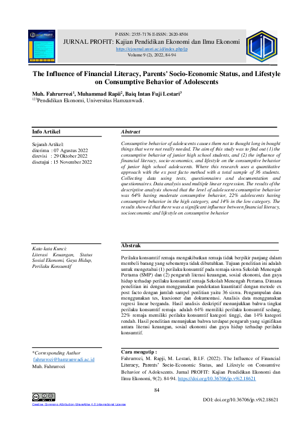 (PDF) The Influence of Financial Literacy, Parents' Socio-Economic ...