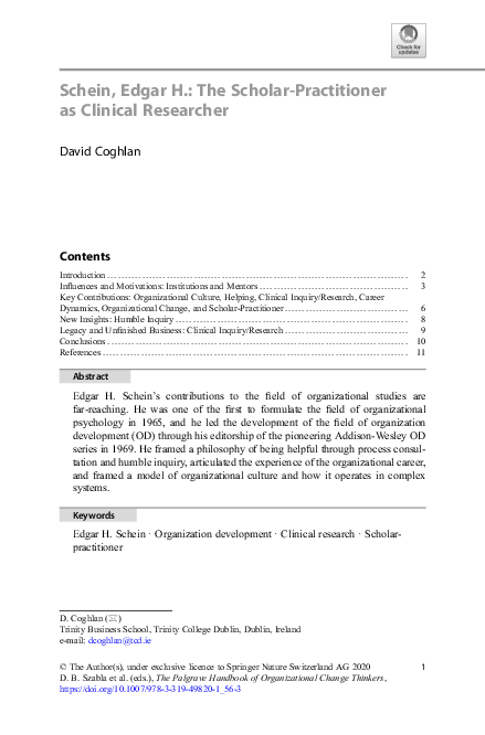 (PDF) Schein, Edgar H.: The Scholar-Practitioner as Clinical Researcher