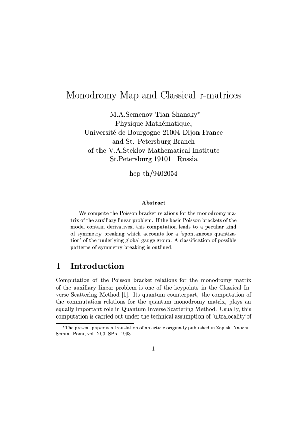 (PDF) Monodromy map and classicalr-matrices