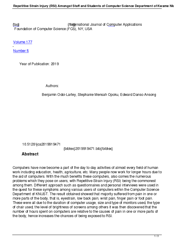 (PDF) Repetitive Strain Injury (RSI) Amongst Staff and Students of ...