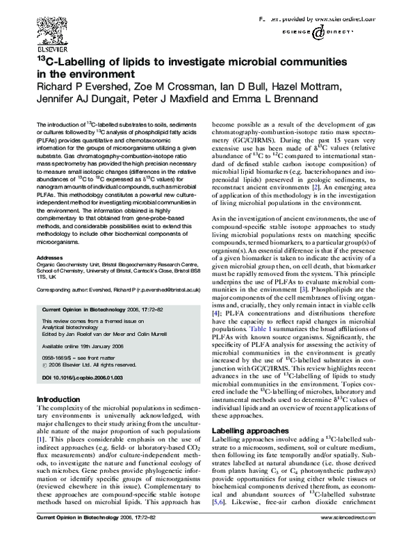 (PDF) 13C-Labelling of lipids to investigate microbial communities in ...