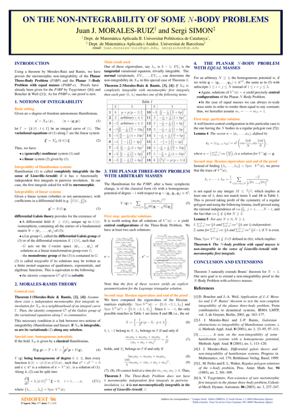 (PDF) ON THE NON-INTEGRABILITY OF SOME N -BODY PROBLEMS