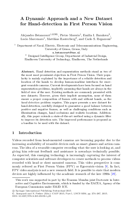(PDF) A Dynamic Approach and a New Dataset for Hand-detection in First ...