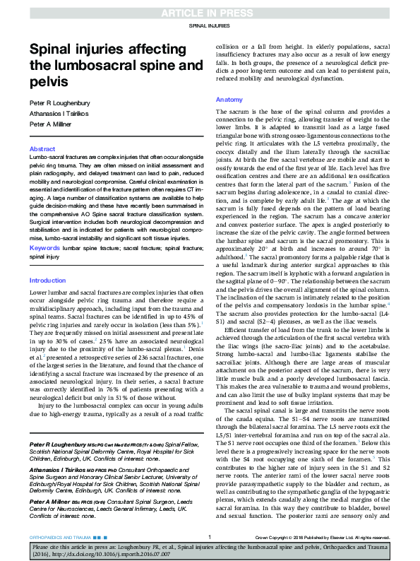 (PDF) Spinal injuries affecting the lumbosacral spine and pelvis