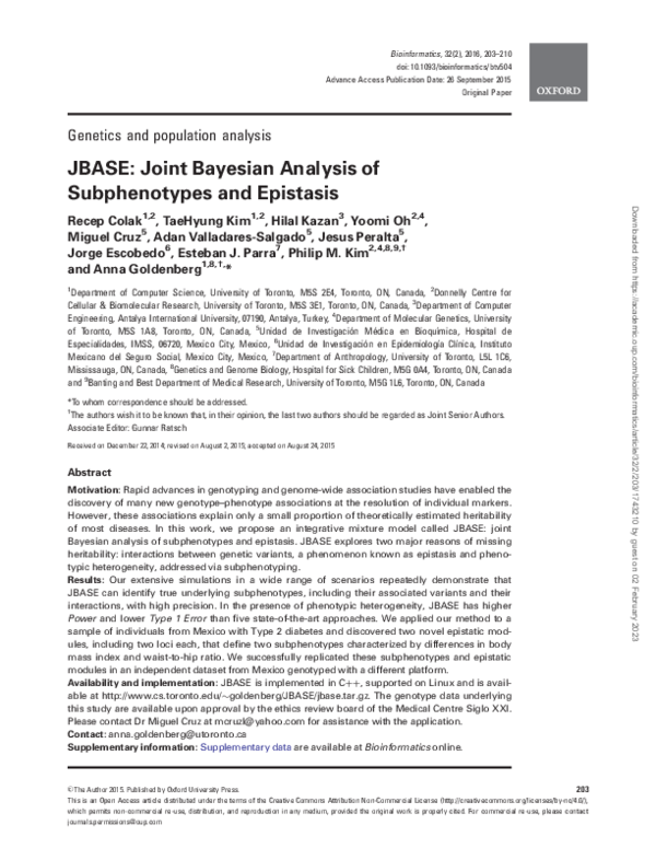 (PDF) JBASE: Joint Bayesian Analysis of Subphenotypes and Epistasis