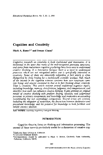 (PDF) Cognition and creativity